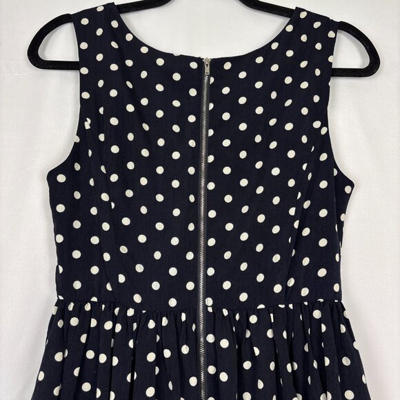 Everly Dress Women's Small Navy White Polka Dot Fit-and-Flare V-Neck Pockets - Picture 3 of 14